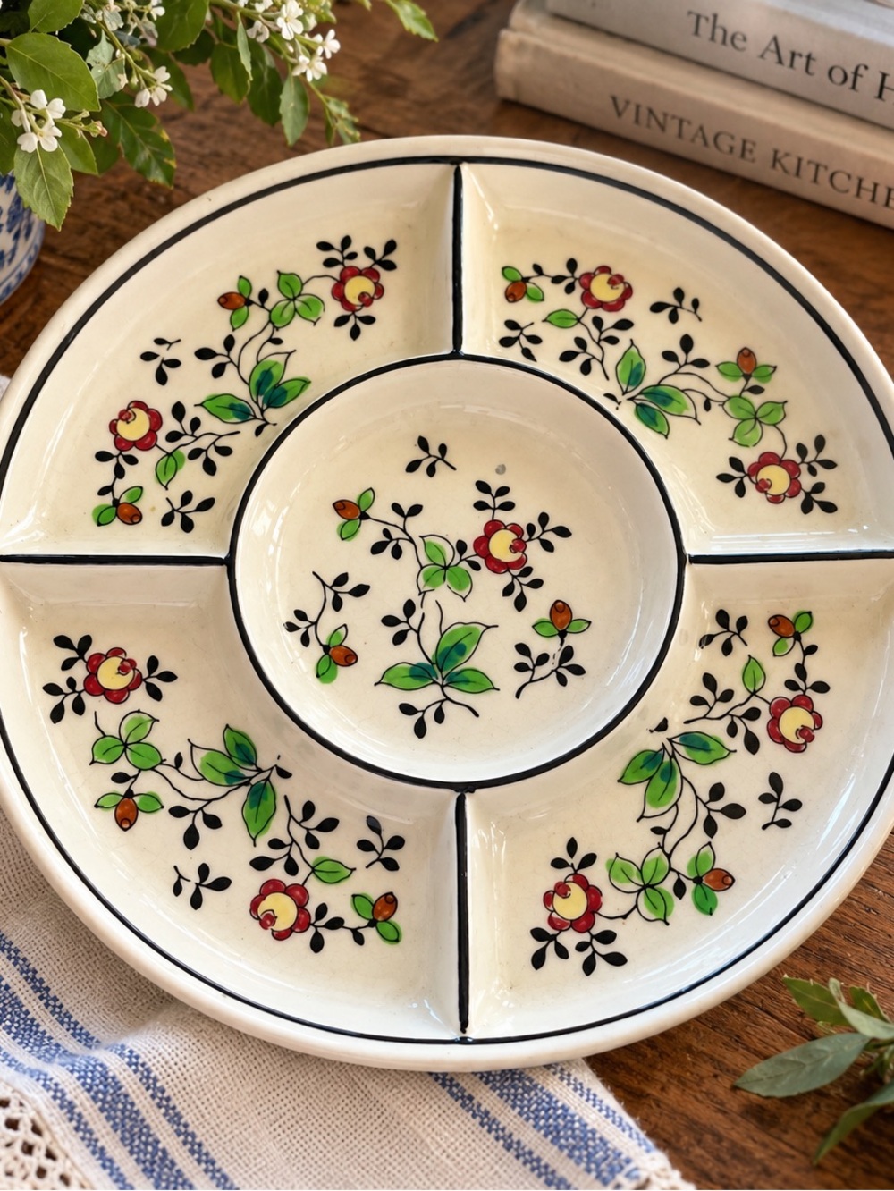 Vintage Moriyama Made in Japan Floral Divided Relish Tray Appetizer Dish